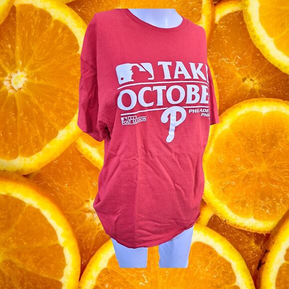 Delta Pro Weight Men Red Philadelphia‎ Phillies 2023 Take October T-Shirt Size L - Picture 1 of 7